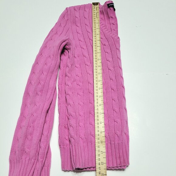 Ralph Lauren Sport Womens Cotton Cable Knit Sweater Size M Pink V-Neck Preppy - Picture 7 of 9